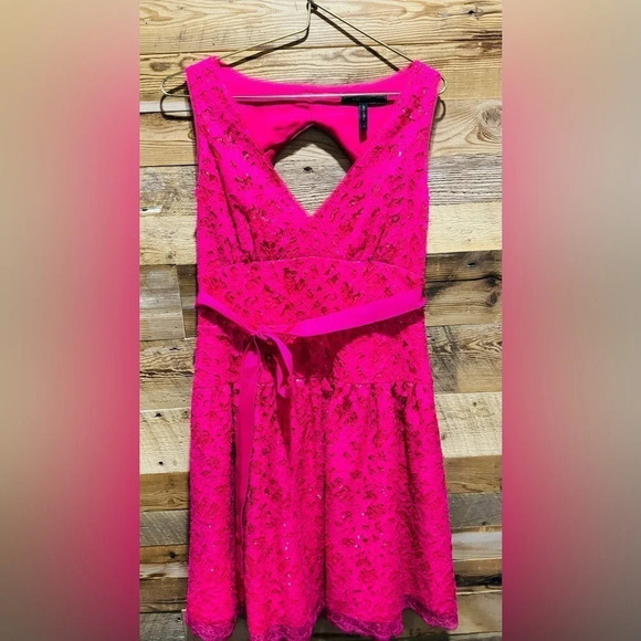 BCBG Katrina mini dress sequins lace azalea/hot pink cut out holidays sparkle 10 - Picture 6 of 6